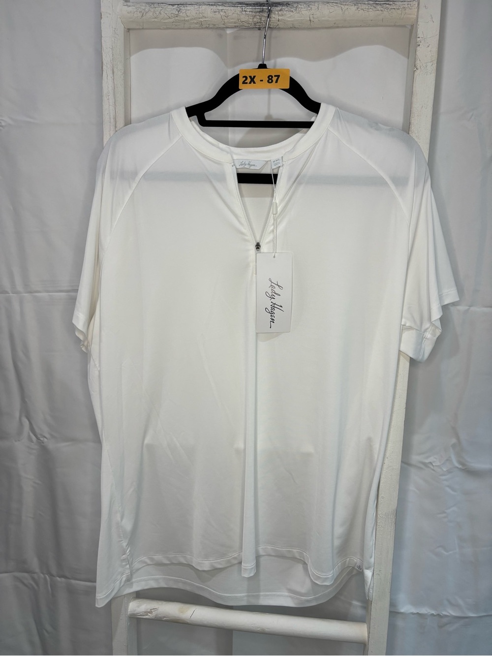 Lady Hagen White Short-Sleeve Half-Zip Top